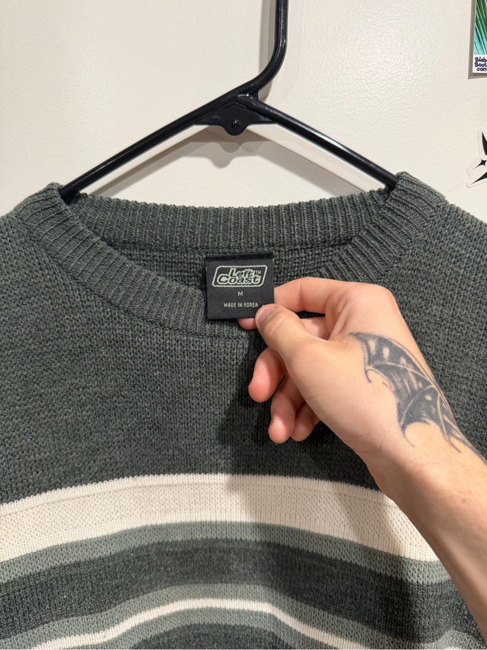 Vintage Left Coast Striped Sweater Y2K Skate Streetwear Oversized Medium